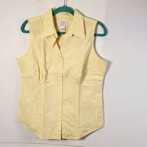 LOFT Pale Yellow Sleeveless Button-Front Blouse